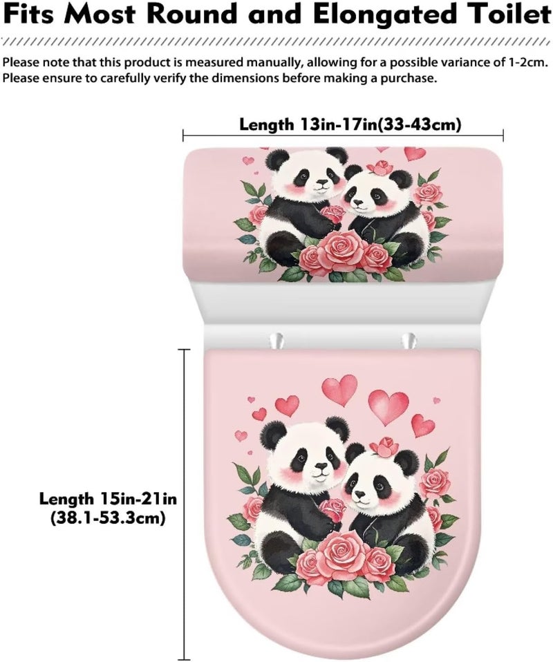 CREAMIC Panda Rose Heart Toilet Seat Covers for Bathroom Decoration Toilet Bolt Covers Decorative Round Elongated Tank Lid Cover Washable Lid Seat Protector Cover with Elastic Bottom - Image 5